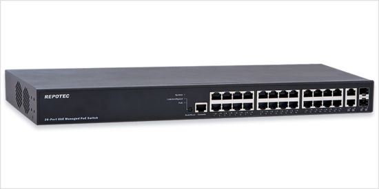 REPOTEC 24-P Gigabit + 2-TP/SFP(100/1G) combo L2+ Managed PoE+ Switch | RP-PG2626IF