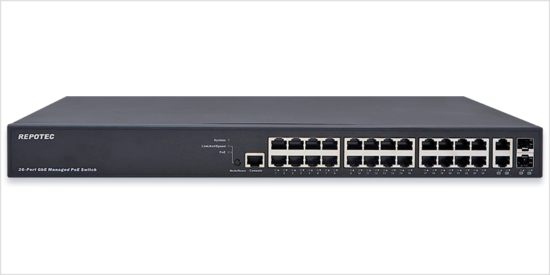 REPOTEC 24-P Gigabit + 2-TP/SFP(100/1G) combo L2+ Managed PoE+ Switch | RP-PG2626IF