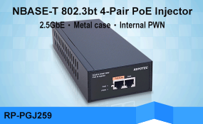 NBASE-T 5GbE 802.3bt 4-Pair PoE++ 90W Injector | RP-PGJ259 | REPOTEC